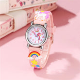 ساعة أطفال جديدة بتصميم Love Rainbow Pony للأطفال، ساعة كوارتز بسوار بلاستيكي